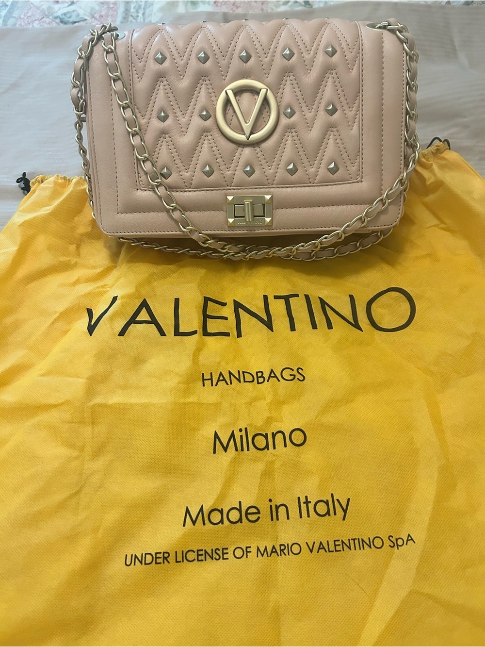 Valentino Quilted Blush Shoulder Bag with Gold Chain